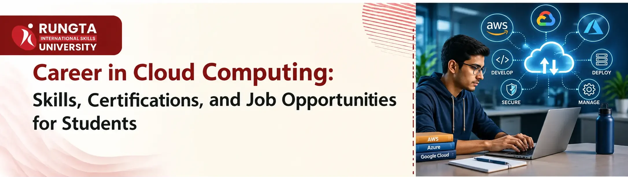 Career in cloud computing showing a student learning cloud platforms, certifications, and job skills